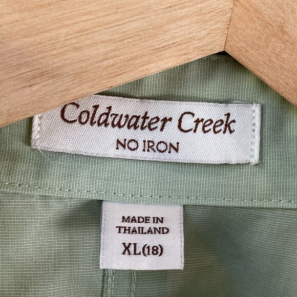 Coldwater Creek Womens XL No Iron Long Sleeve Button Up Shirt Light Green Blouse - Picture 5 of 10